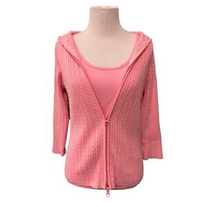 90s Y2K Jones Studio Pink Cable Knit Zip Hoodie & Tank Set